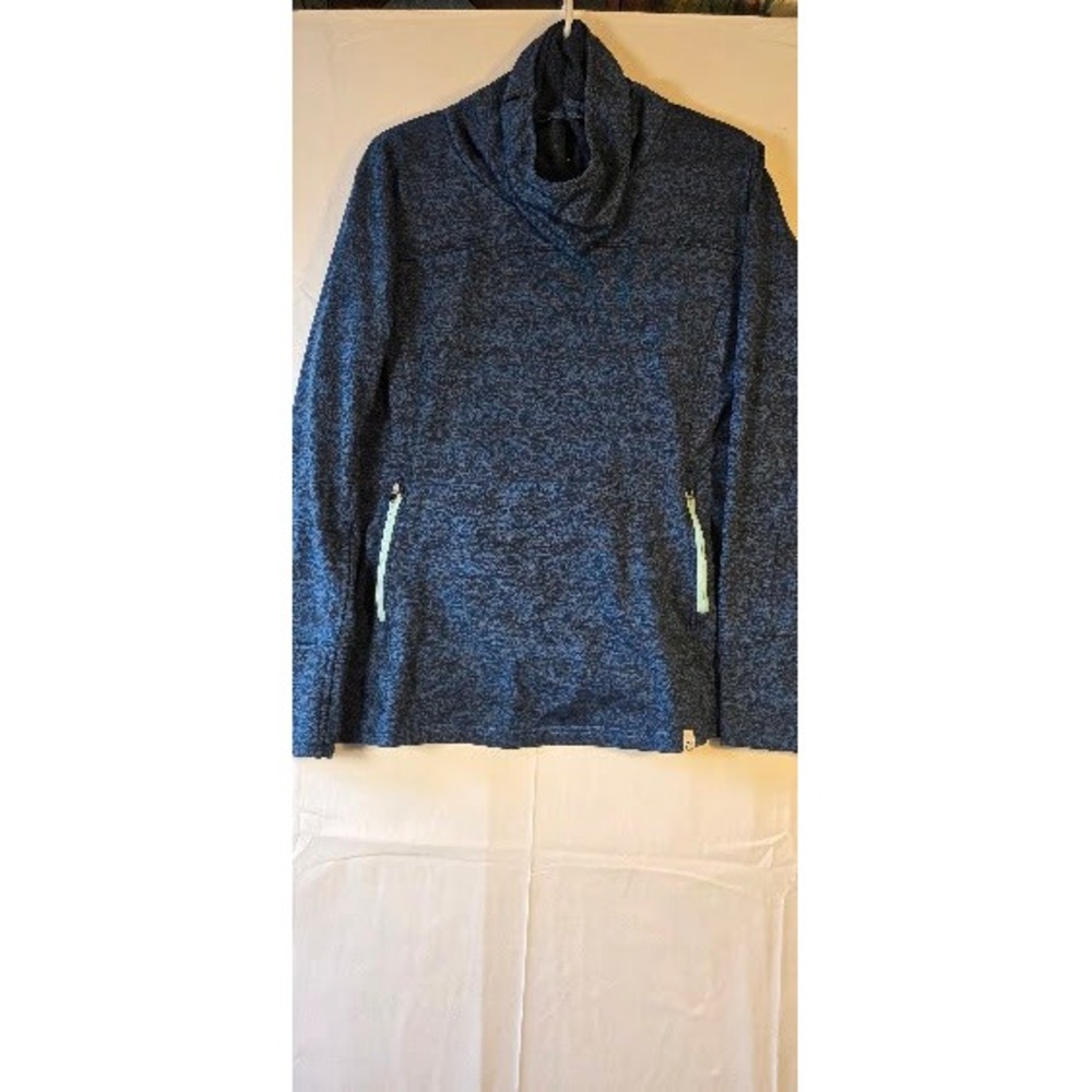 Blue Marled Cowl Neck Pullover Long Sleeve Top with Zipper Pockets XL